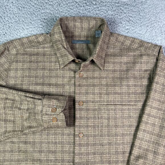 John Varvatos Wool Cashmere Shirt Mens XL Brown Plaid Button Up Made In Italy - Picture 1 of 10
